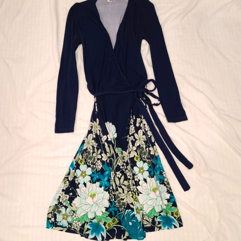 Navy and Floral Old Navy Wrap Dress
